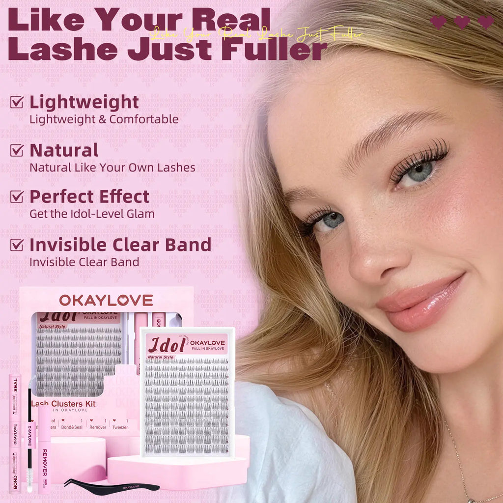 OKAYLOVE Idol | Brown Idol Lash Clusters Kit | D Curl Wispy Lash Extension Kit | Look like Real Lashes DIY Eyelash at Home for Natural Makeup Girl Gifts #Summervibes Dealsforyoudays