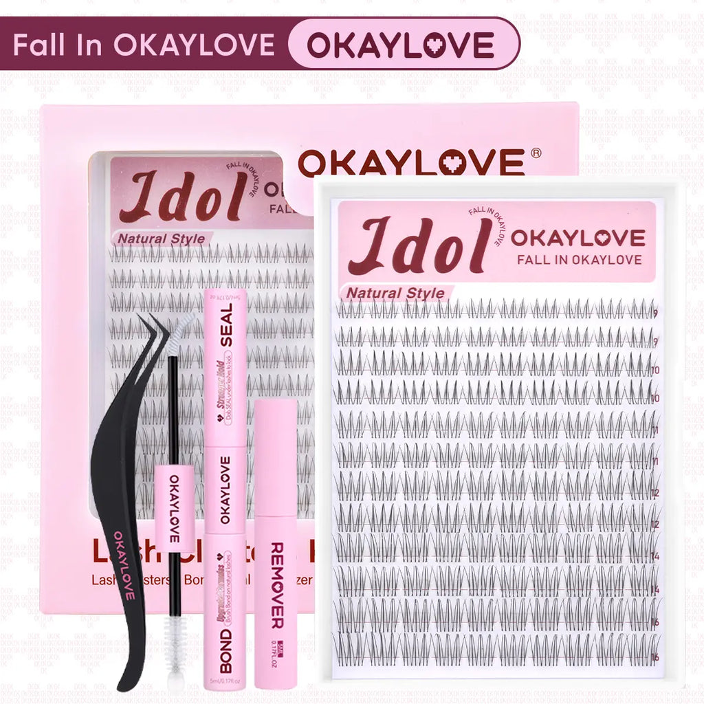 OKAYLOVE Idol | Brown Idol Lash Clusters Kit | D Curl Wispy Lash Extension Kit | Look like Real Lashes DIY Eyelash at Home for Natural Makeup Girl Gifts #Summervibes Dealsforyoudays