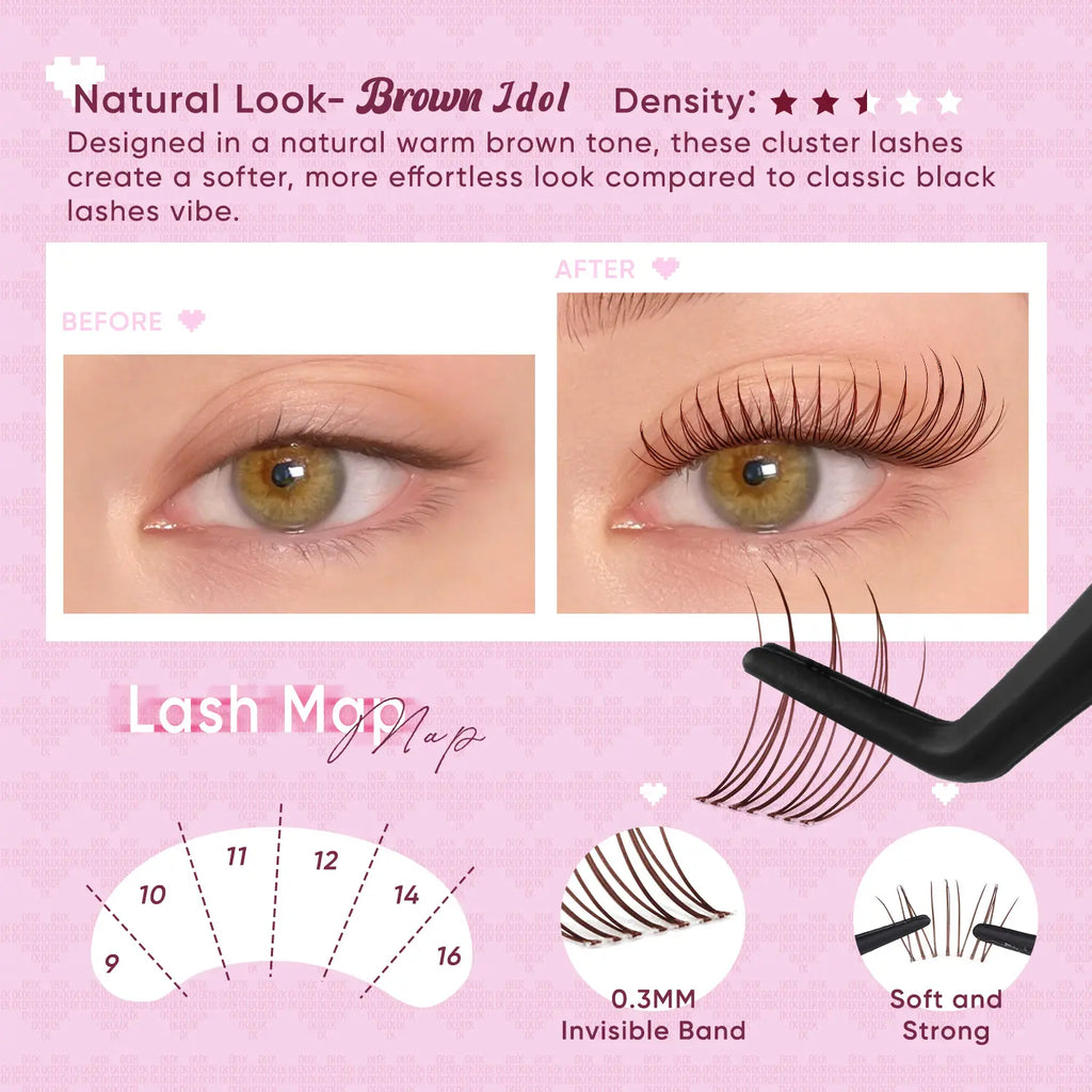 OKAYLOVE Idol | Brown Idol Lash Clusters Kit | D Curl Wispy Lash Extension Kit | Look like Real Lashes DIY Eyelash at Home for Natural Makeup Girl Gifts #Summervibes Dealsforyoudays