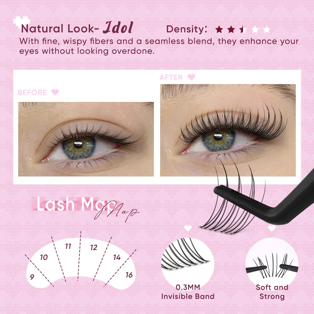 OKAYLOVE Idol | Brown Idol Lash Clusters Kit | D Curl Wispy Lash Extension Kit | Look like Real Lashes DIY Eyelash at Home for Natural Makeup Girl Gifts #Summervibes Dealsforyoudays