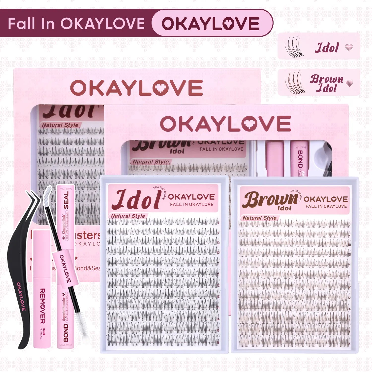 OKAYLOVE Idol | Brown Idol Lash Clusters Kit | D Curl Wispy Lash Extension Kit | Look like Real Lashes DIY Eyelash at Home for Natural Makeup Girl Gifts #Summervibes Dealsforyoudays