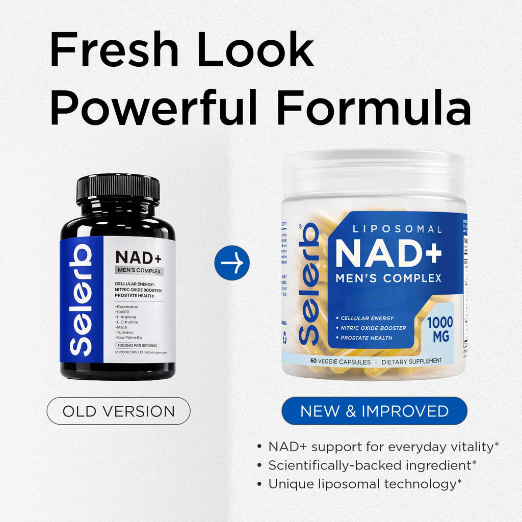 Selerb NAD+ Supplement for Men with NMN - Liposomal Complex with Trans-Resveratrol, Coq10, Maca & Ashwagandha - Supports Cellular Renewal, Energy & Performance - 60 Capsules Dietary Healthcare Vitamins