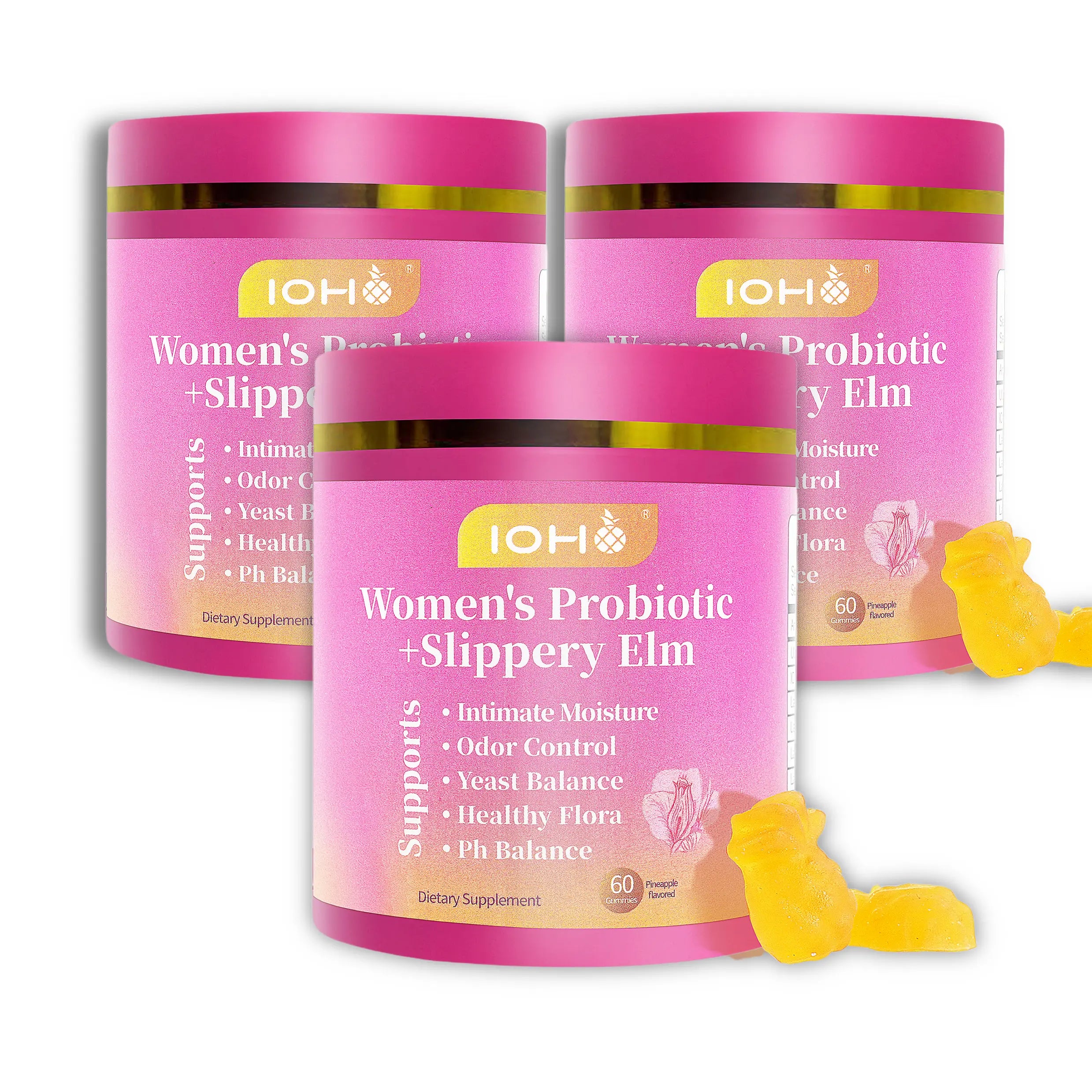 IOHO Her Juicy Feminine Probiotics Gummies-All in One Solution with Slippery Elm and Prebiotics&Lactobacillus Probiotic Blend for Women'S Ph Balance and Dryness-Hawaiian Pineapple Gummies 60 Count Women’S Probiotics - Supplement Healthcare